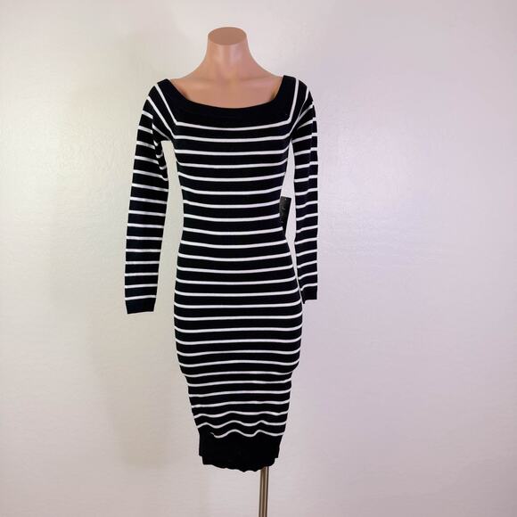 J for Justify Striped Long Sleeve Bodycon Tube Dress Black White Fall Size S NWT - Picture 3 of 9